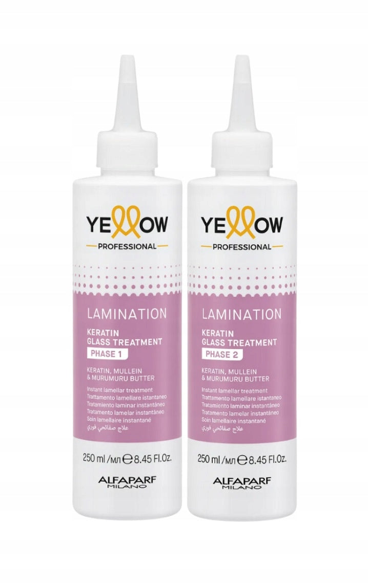 Yellow Lamination Keratin Glass Treatment pasos 1 y 2